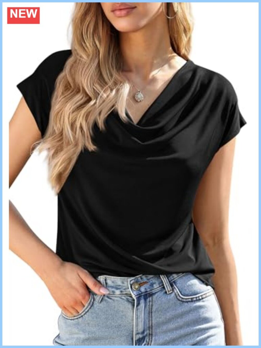 Womens Cowl Neck Cap Sleeve Blouse Business Casual Work Top